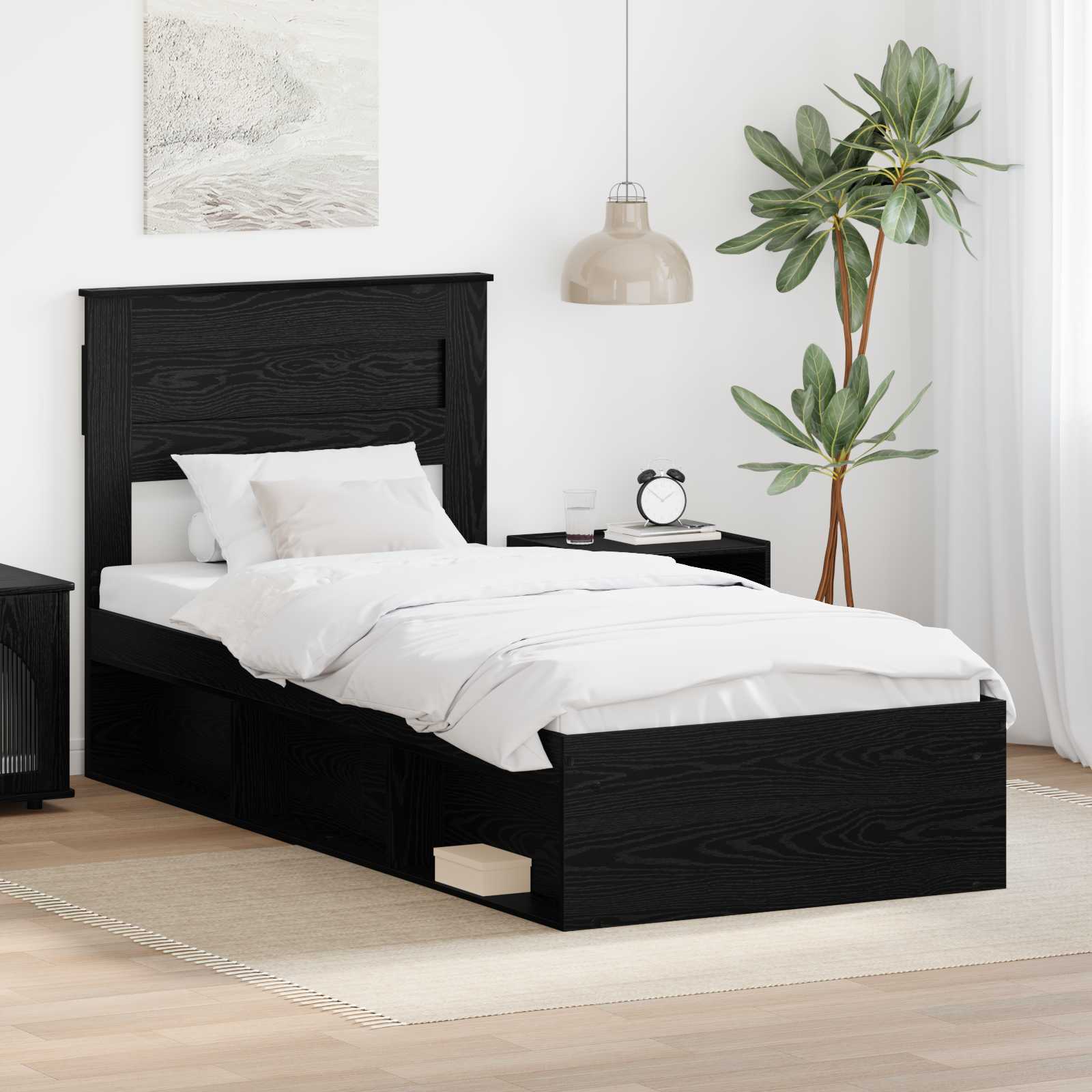 vidaXL Ramka łóżka Z zagłówkiem Czarny 75 x 190 cm Lite drewno sosnowe