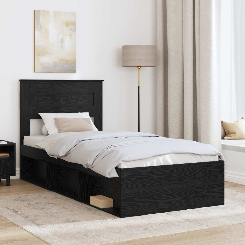 vidaXL Ramka łóżka Z zagłówkiem Czarny 75 x 190 cm Lite drewno sosnowe