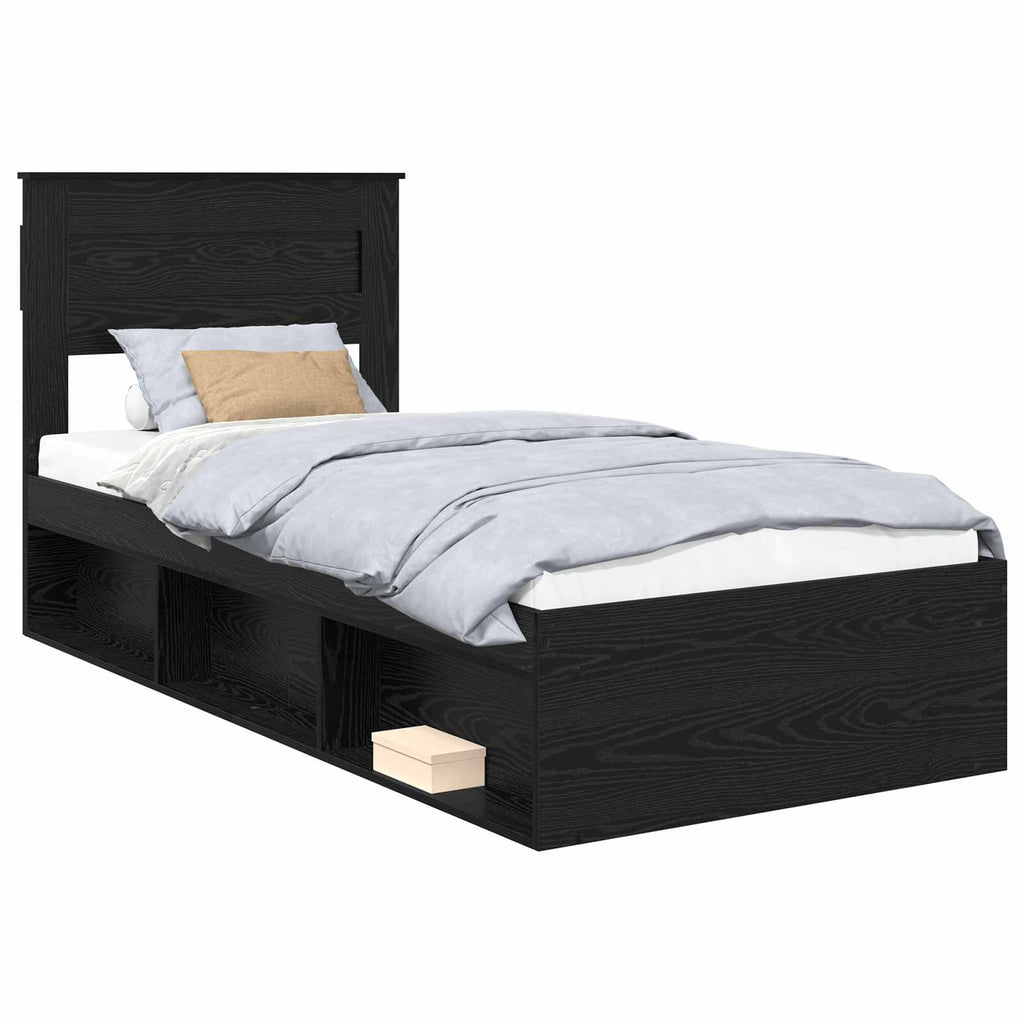 vidaXL Ramka łóżka Z zagłówkiem Czarny 75 x 190 cm Lite drewno sosnowe