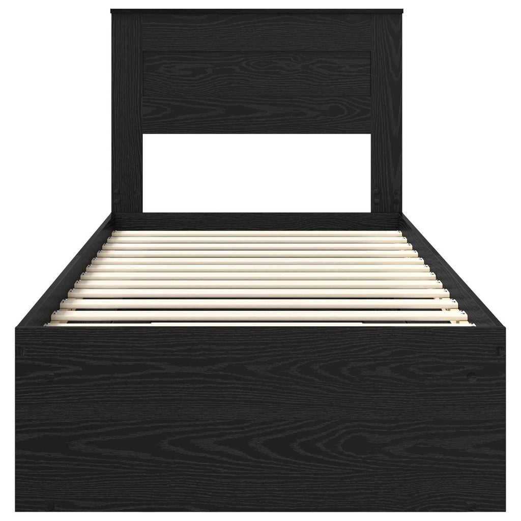 vidaXL Ramka łóżka Z zagłówkiem Czarny 75 x 190 cm Lite drewno sosnowe