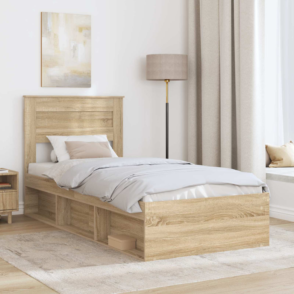 vidaXL Ramka łóżka Dąb Sonoma 75 x 190 cm Lite drewno sosnowe
