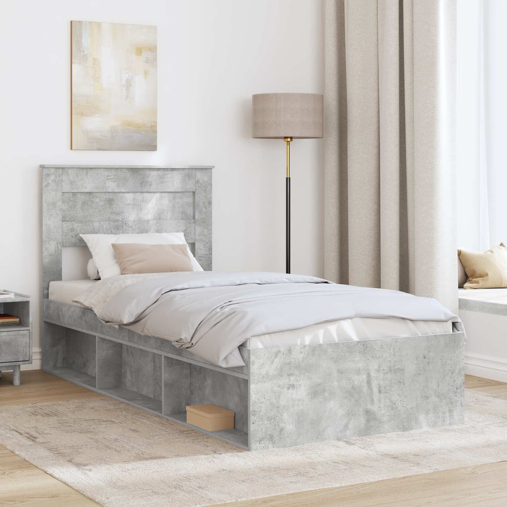 vidaXL Ramka łóżka Szary beton 75 x 190 cm Lite drewno sosnowe