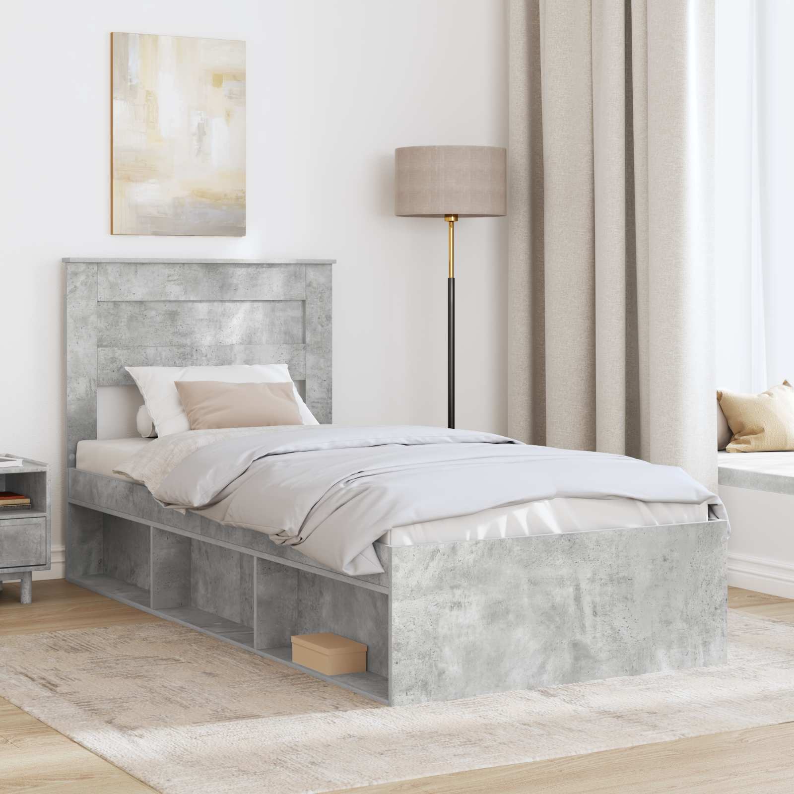 vidaXL Ramka łóżka Szary beton 75 x 190 cm Lite drewno sosnowe