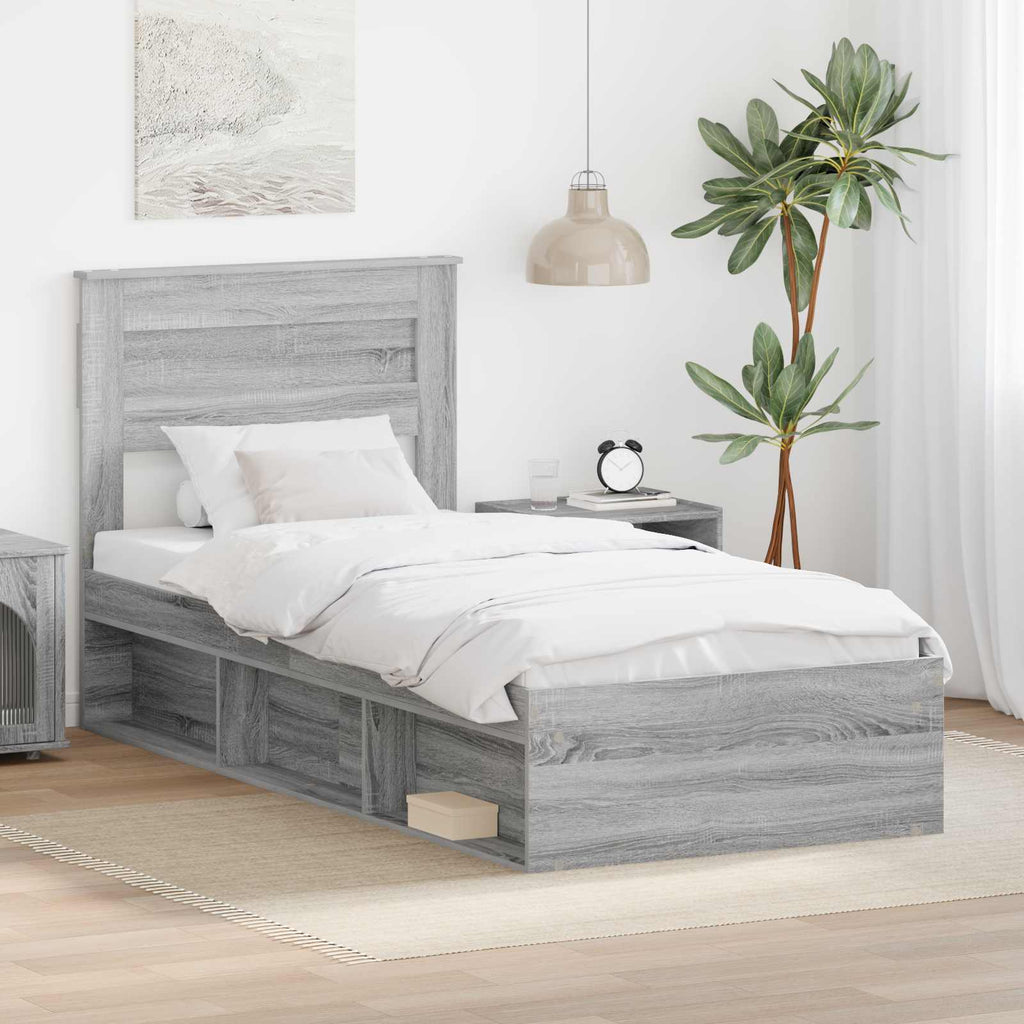 vidaXL Ramka łóżka Szary Sonoma 75 x 190 cm Lite drewno sosnowe