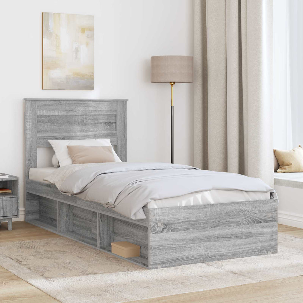 vidaXL Ramka łóżka Szary Sonoma 75 x 190 cm Lite drewno sosnowe