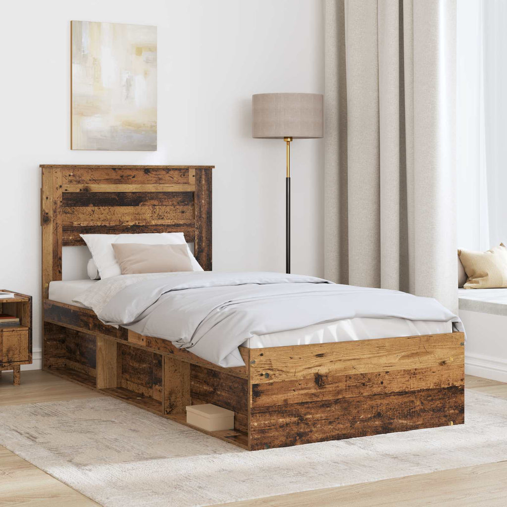 vidaXL Ramka łóżka Stare drewno 75 x 190 cm Lite drewno sosnowe