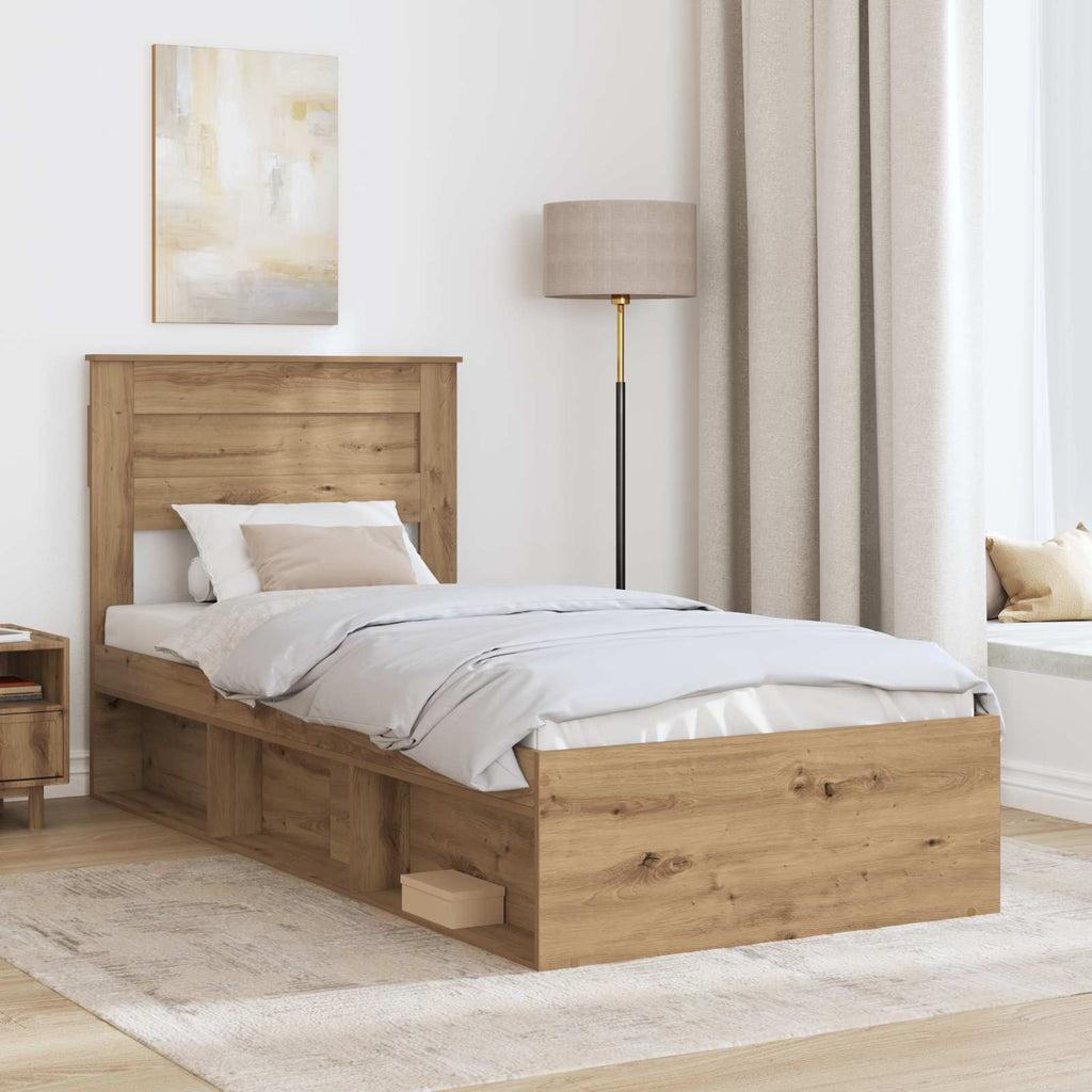 vidaXL Ramka łóżka Dąb rzemieślniczy 75 x 190 cm Lite drewno sosnowe