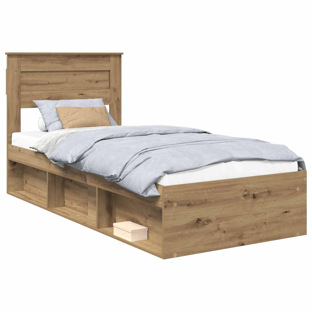 vidaXL Ramka łóżka Dąb rzemieślniczy 75 x 190 cm Lite drewno sosnowe