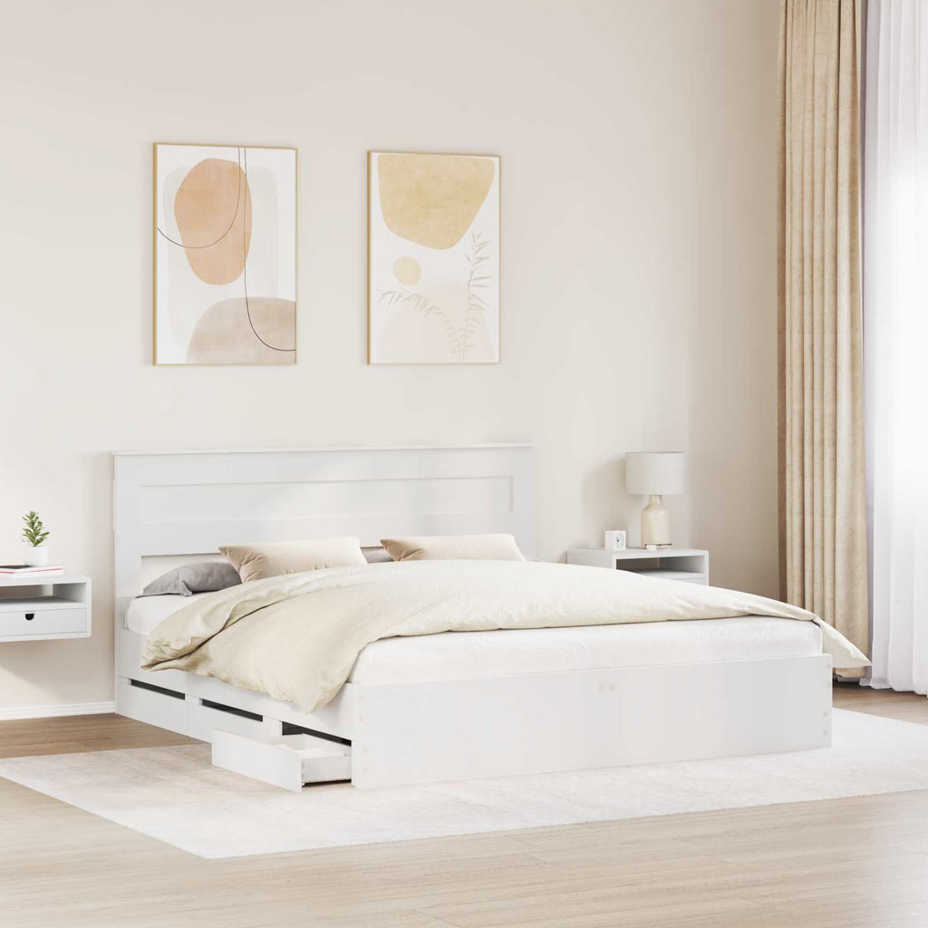 vidaXL Ramka łóżka z szufladą Biały 200 x 200 cm Drewno inżynieryjne