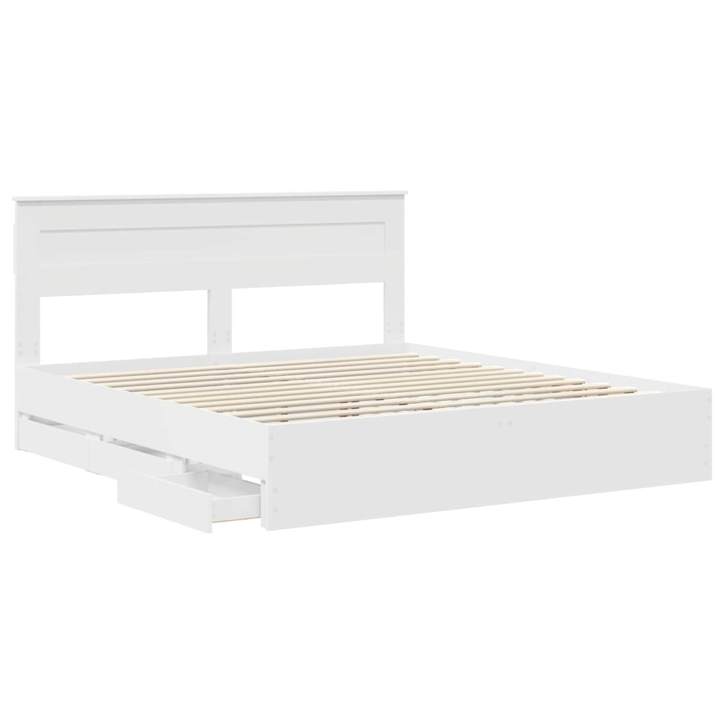 vidaXL Ramka łóżka z szufladą Biały 200 x 200 cm Drewno inżynieryjne