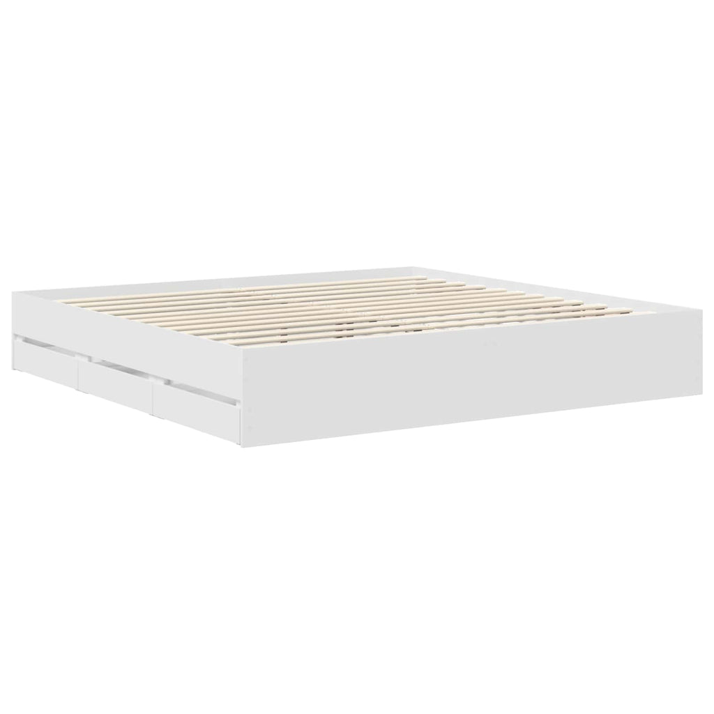 vidaXL Ramka łóżka z szufladą Biały 200 x 200 cm Drewno inżynieryjne