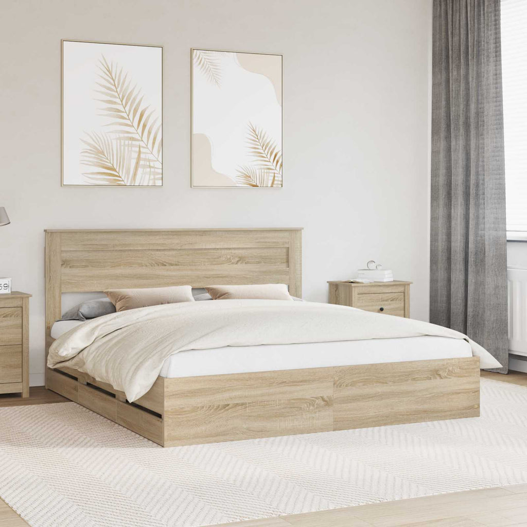 vidaXL Ramka łóżka Dąb Sonoma 200 x 200 cm Drewno inżynieryjne