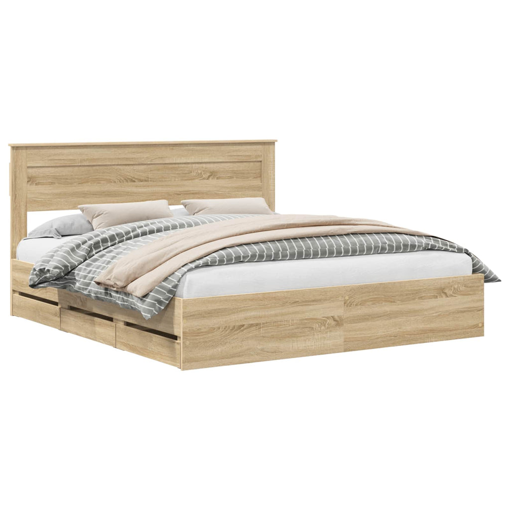 vidaXL Ramka łóżka Dąb Sonoma 200 x 200 cm Drewno inżynieryjne