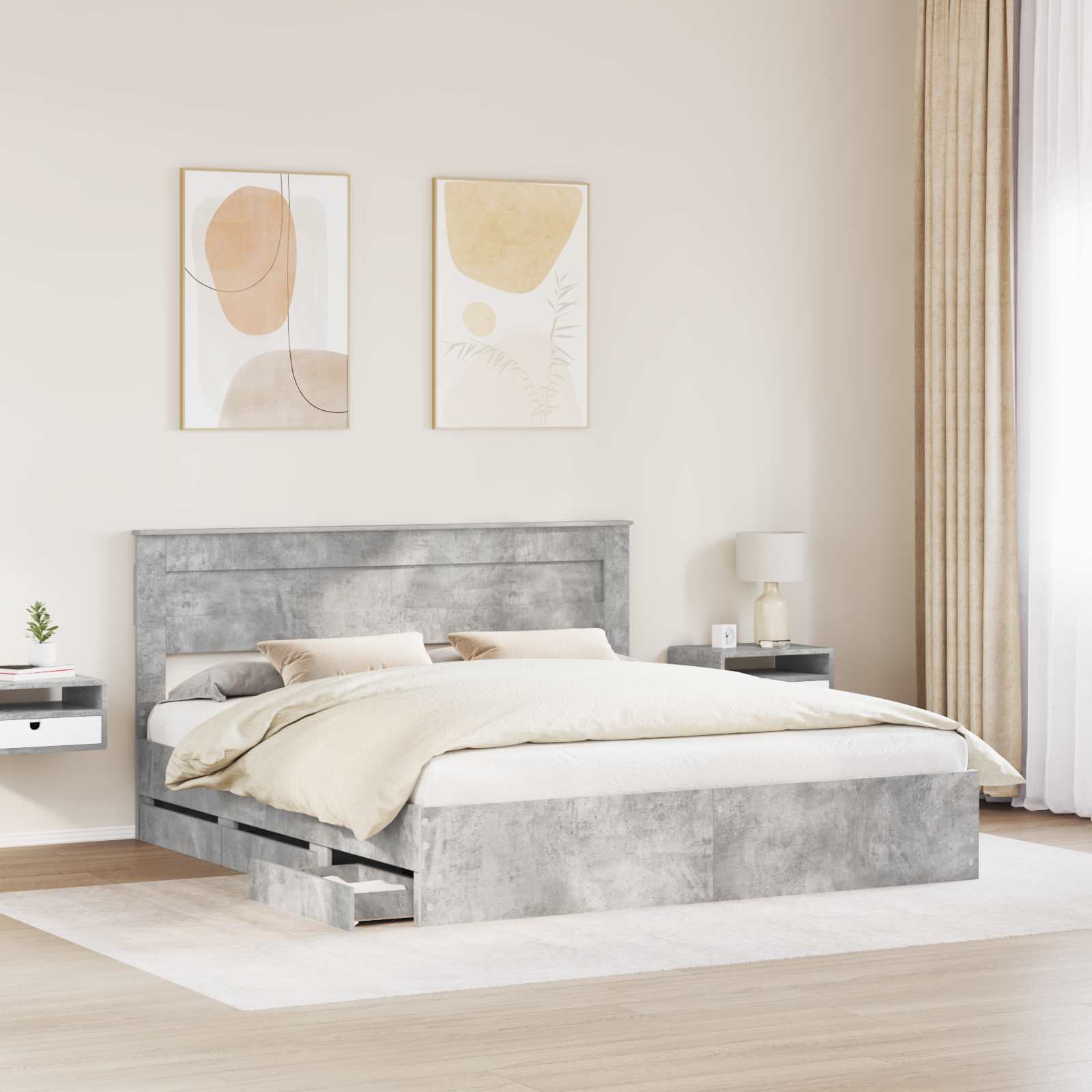 vidaXL Ramka łóżka Betonowy szary 200 x 200 cm Drewno inżynieryjne