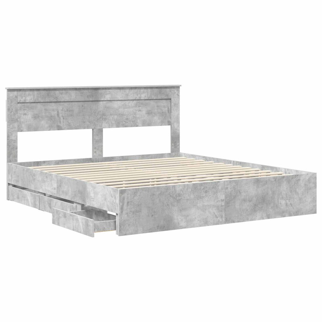 vidaXL Ramka łóżka Betonowy szary 200 x 200 cm Drewno inżynieryjne