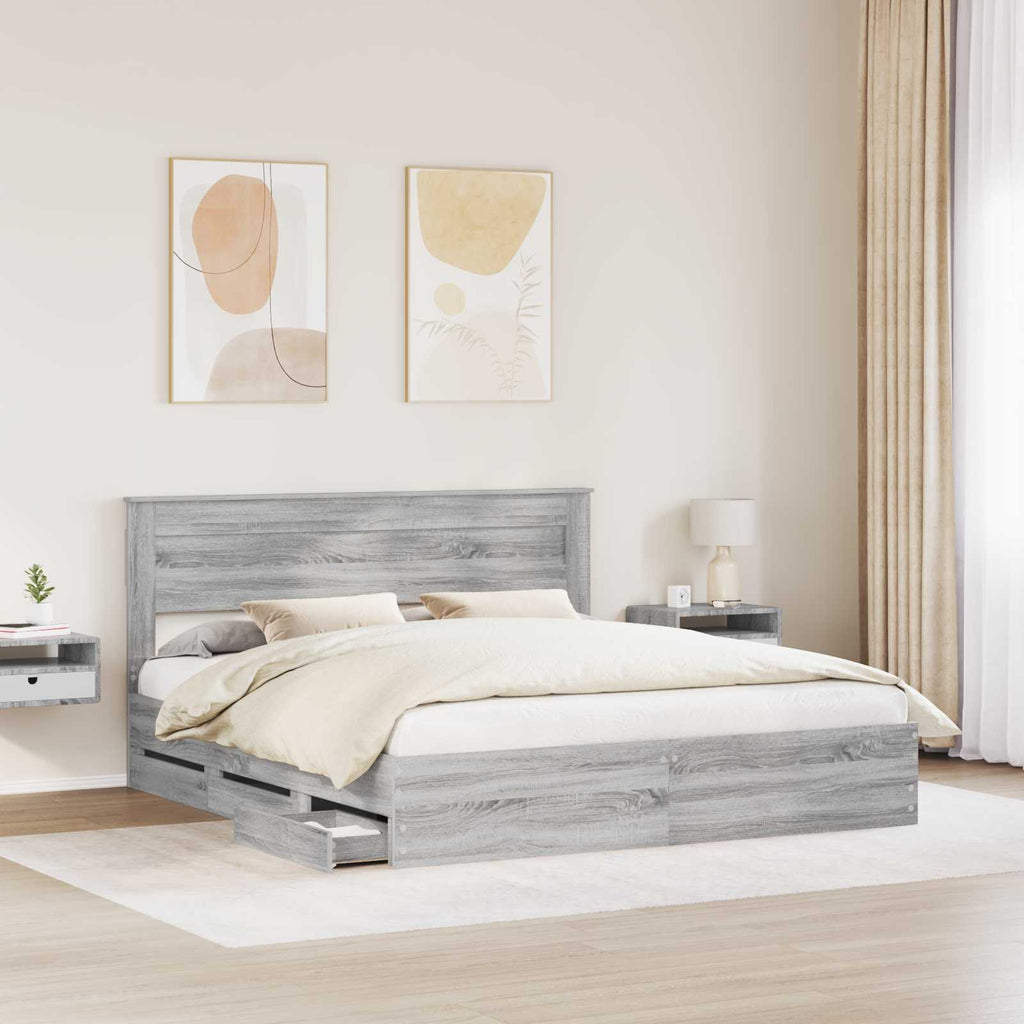 vidaXL Ramka łóżka Szary Sonoma 200 x 200 cm Drewno inżynieryjne