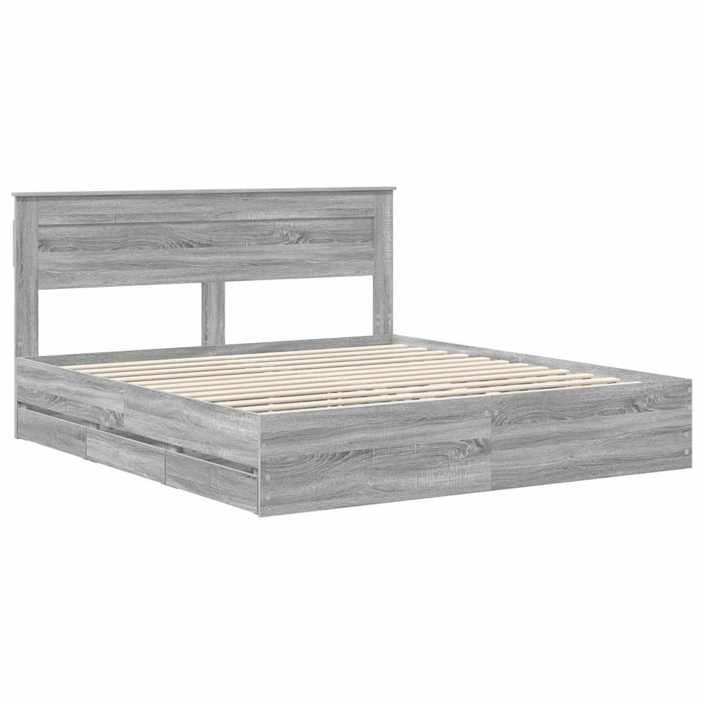 vidaXL Ramka łóżka Szary Sonoma 200 x 200 cm Drewno inżynieryjne