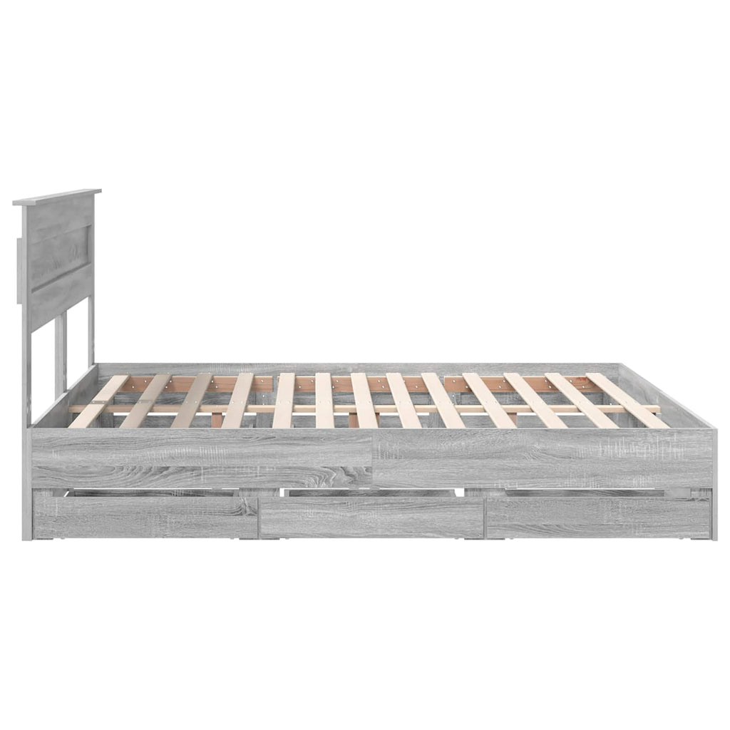 vidaXL Ramka łóżka Szary Sonoma 200 x 200 cm Drewno inżynieryjne