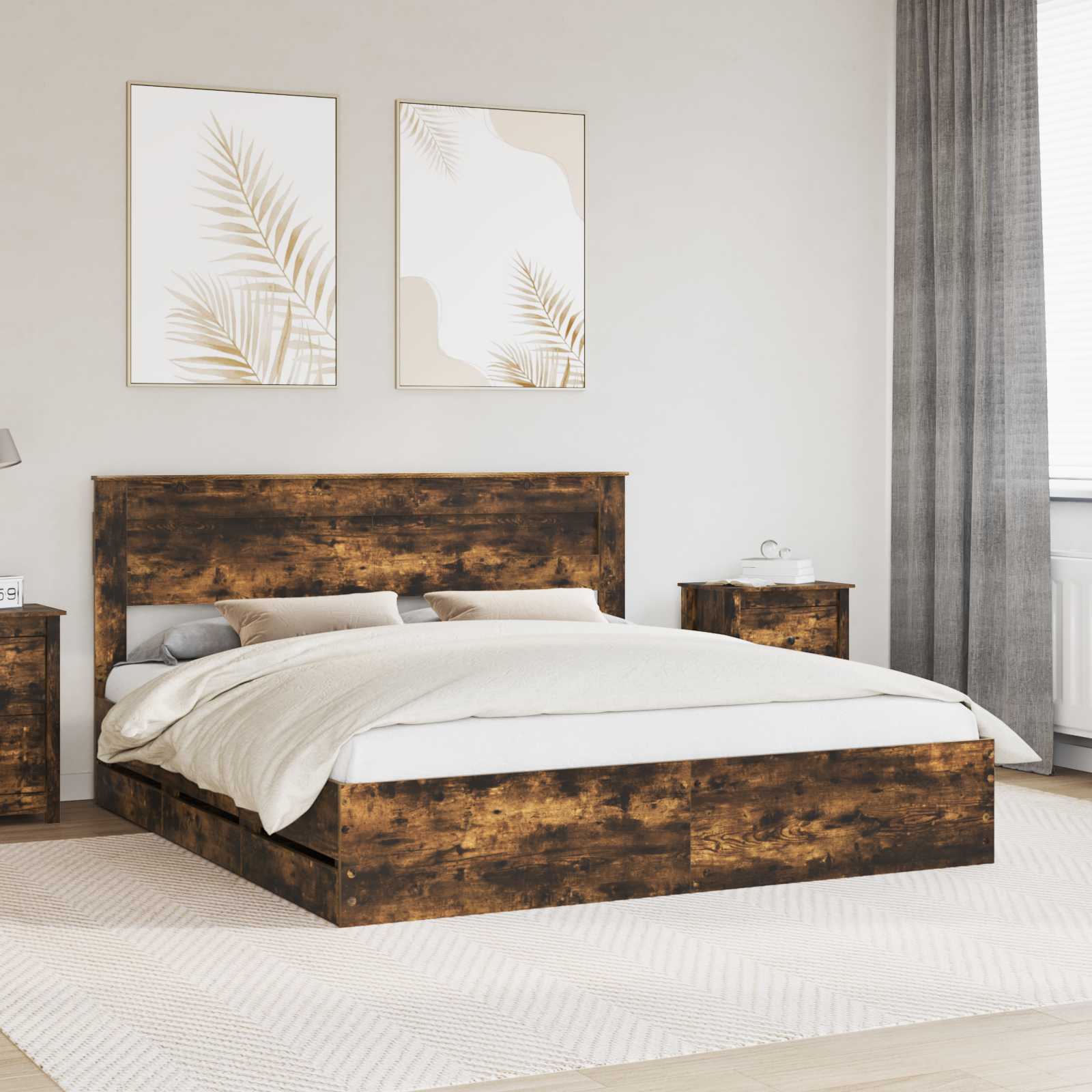vidaXL Ramka łóżka Dąb wędzony 180 x 200 cm Drewno inżynieryjne