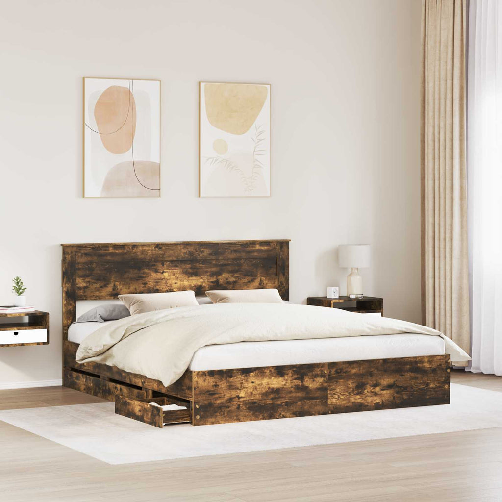vidaXL Ramka łóżka Dąb wędzony 180 x 200 cm Drewno inżynieryjne