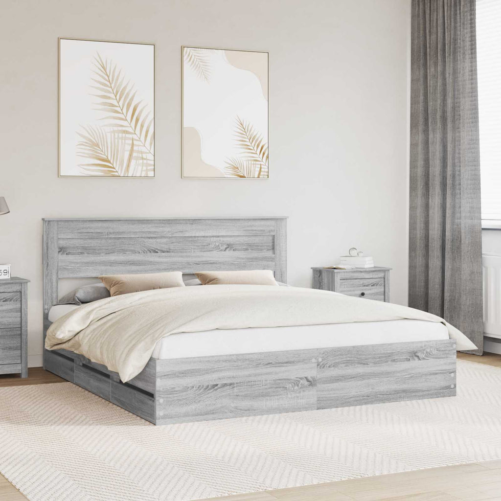 vidaXL Ramka łóżka Szary Sonoma 180 x 200 cm Drewno inżynieryjne