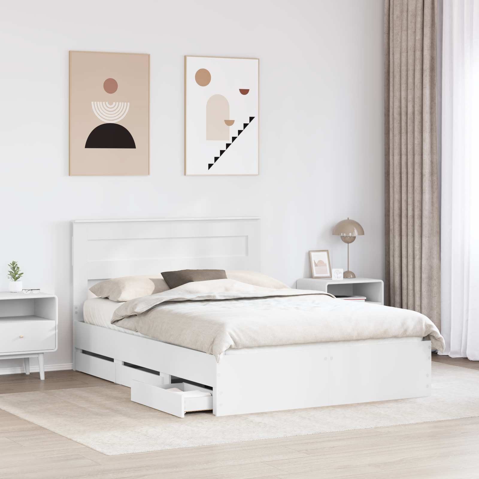 vidaXL Ramka łóżka z szufladą Biały 160 x 200 cm Drewno inżynieryjne