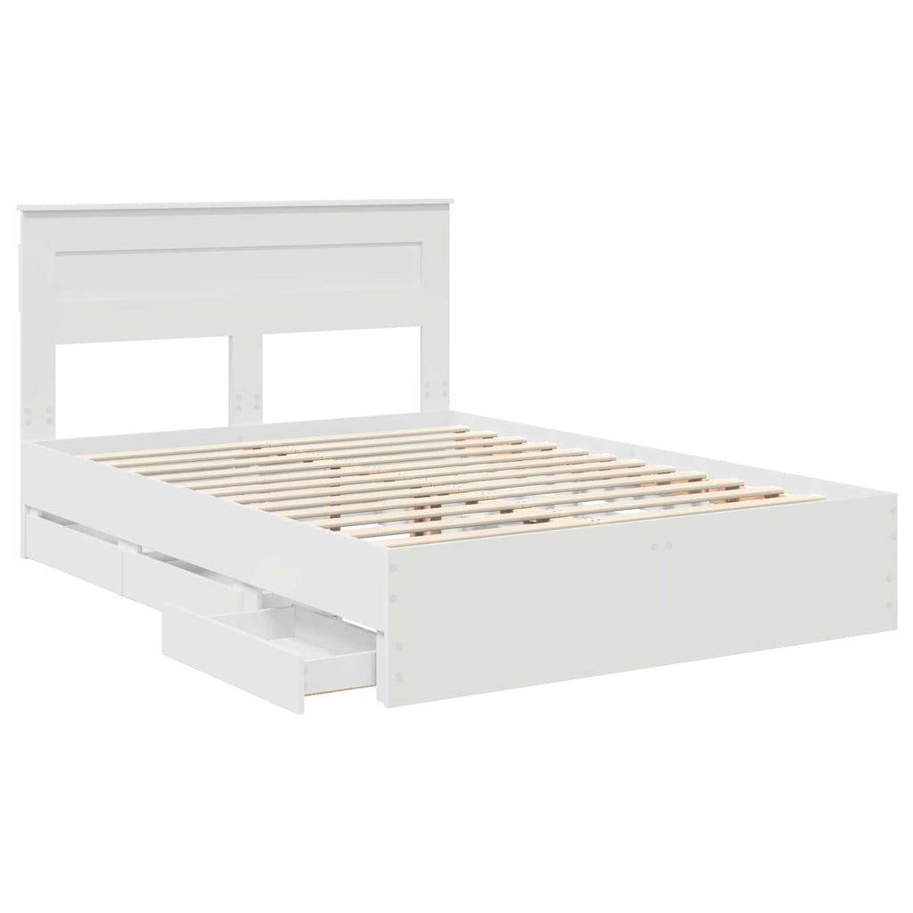 vidaXL Ramka łóżka z szufladą Biały 160 x 200 cm Drewno inżynieryjne
