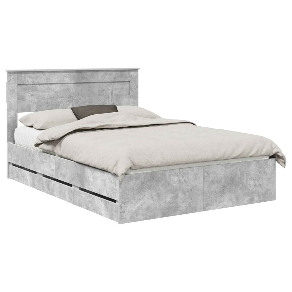 vidaXL Ramka łóżka Betonowy szary 140 x 190 cm Drewno inżynieryjne