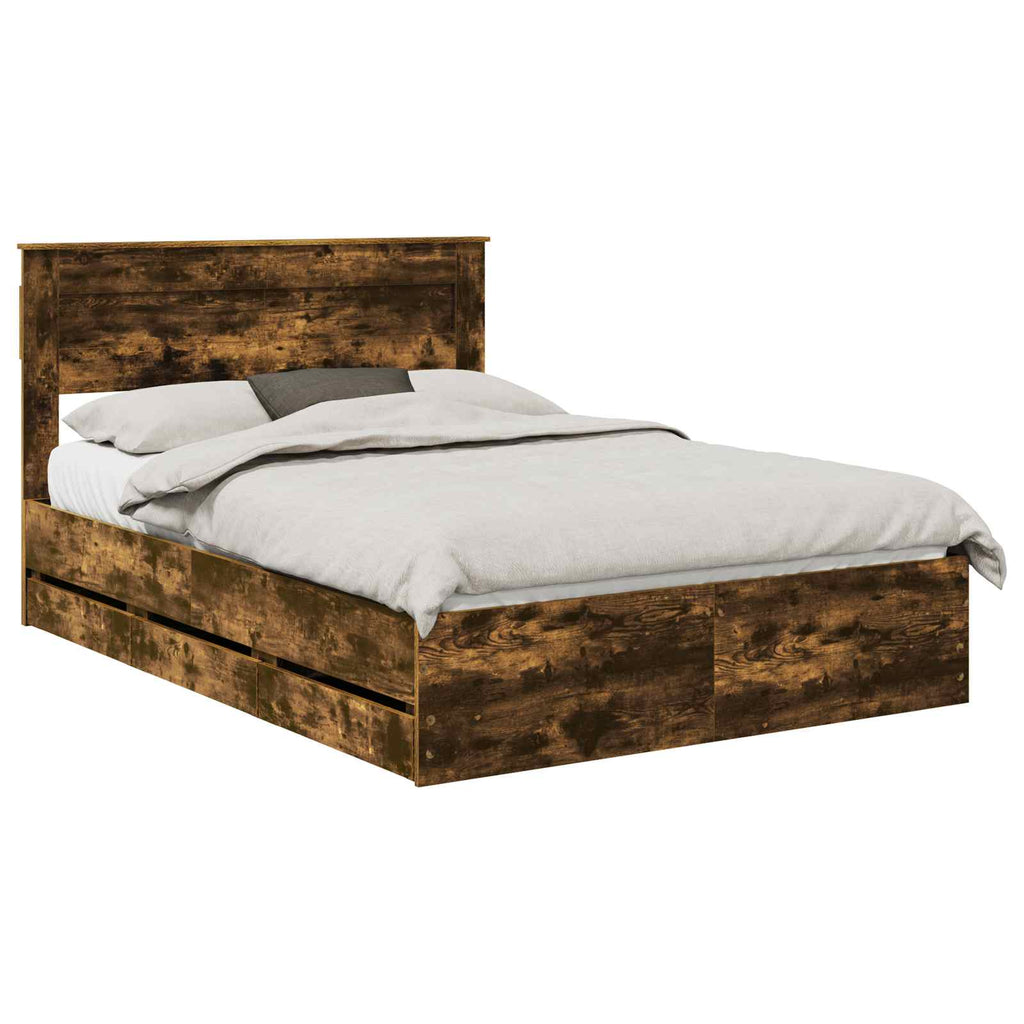 vidaXL Ramka łóżka Dąb wędzony 140 x 190 cm Drewno inżynieryjne