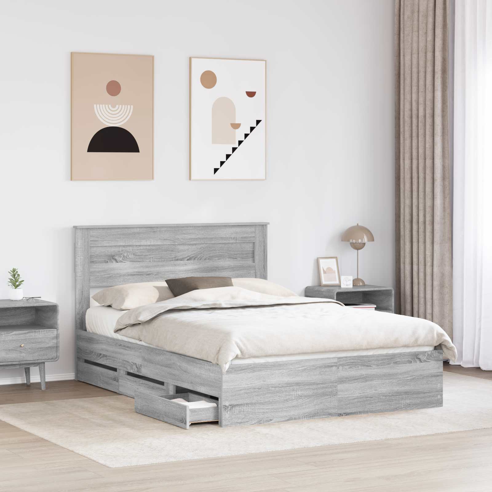 vidaXL Ramka łóżka Szary Sonoma 140 x 200 cm Drewno inżynieryjne