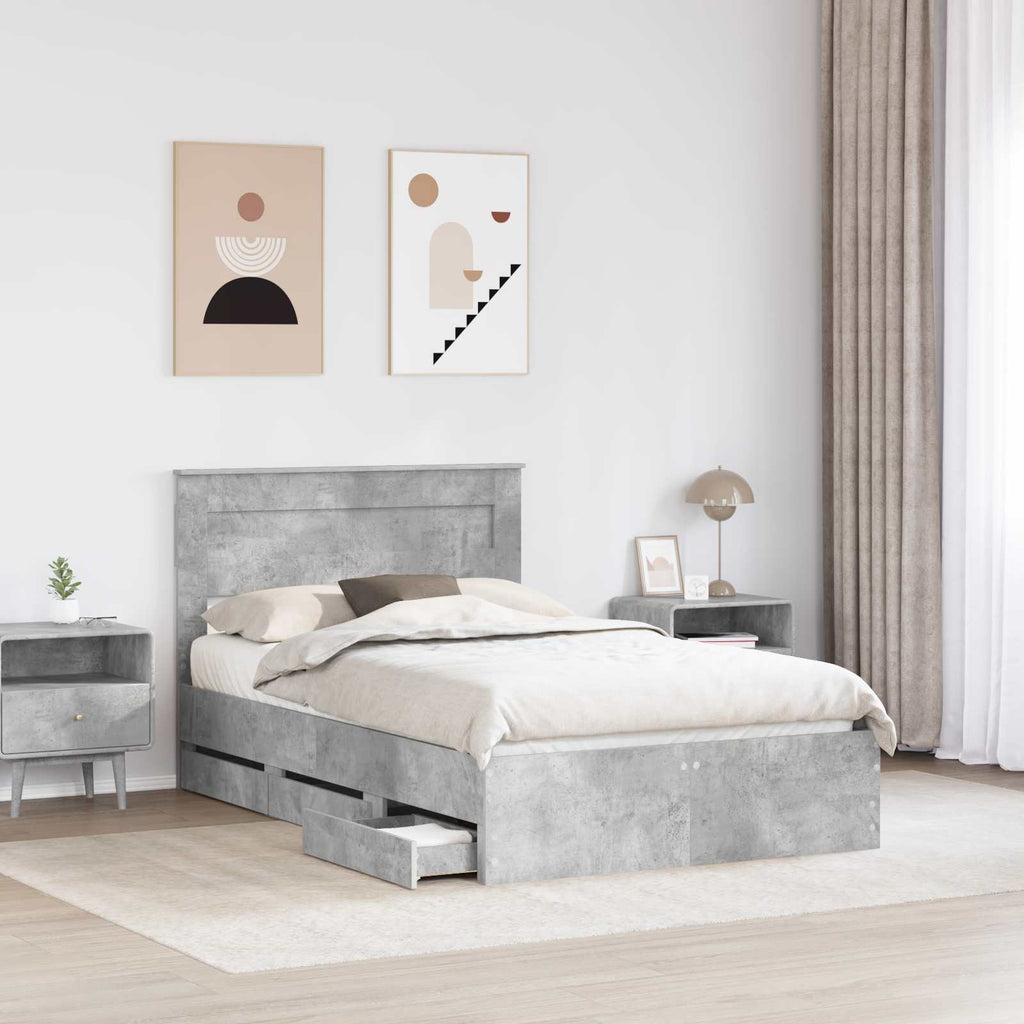 vidaXL Ramka łóżka Betonowy szary 135 x 190 cm Drewno inżynieryjne
