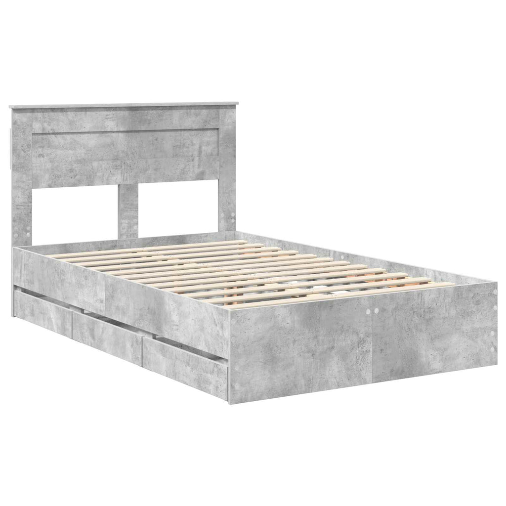 vidaXL Ramka łóżka Betonowy szary 135 x 190 cm Drewno inżynieryjne