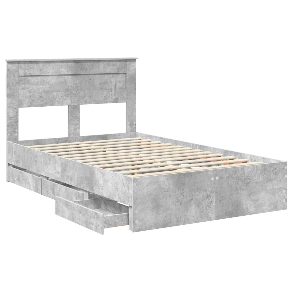 vidaXL Ramka łóżka Betonowy szary 135 x 190 cm Drewno inżynieryjne