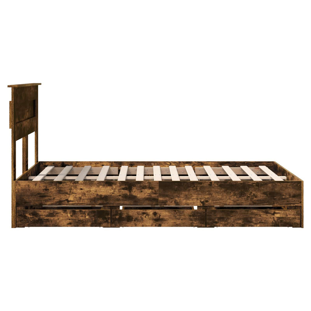 vidaXL Ramka łóżka Dąb wędzony 135 x 190 cm Drewno inżynieryjne