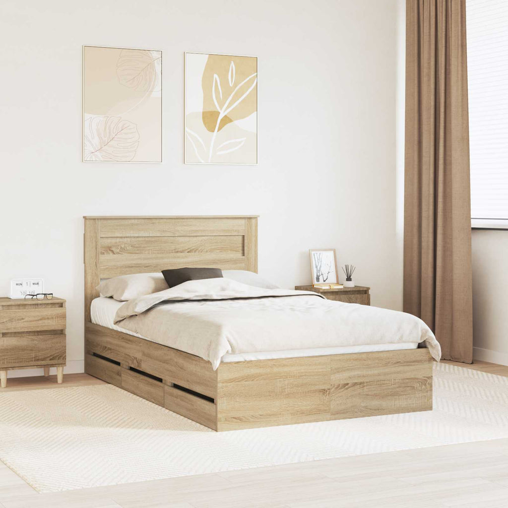 vidaXL Ramka łóżka Dąb Sonoma 120 x 190 cm Drewno inżynieryjne