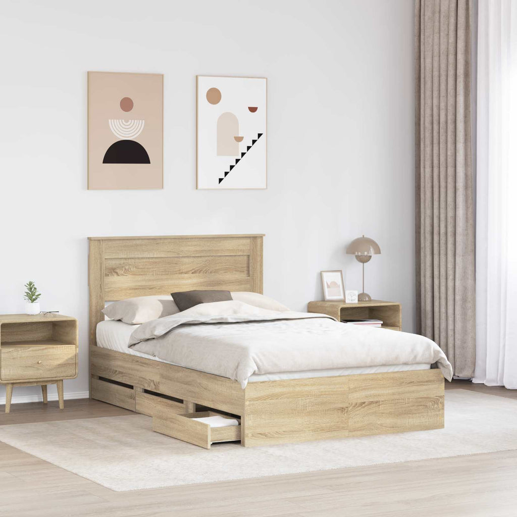 vidaXL Ramka łóżka Dąb Sonoma 120 x 190 cm Drewno inżynieryjne
