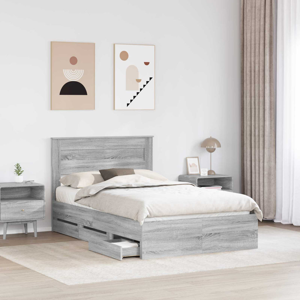 vidaXL Ramka łóżka Szary Sonoma 120 x 190 cm Drewno inżynieryjne