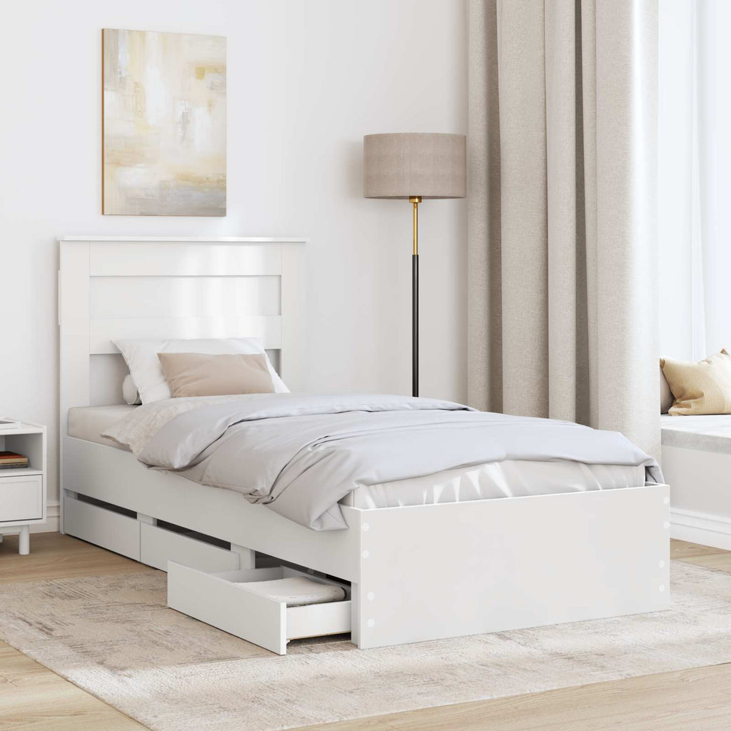 vidaXL Ramka łóżka z szufladą Biały 100 x 200 cm Drewno inżynieryjne