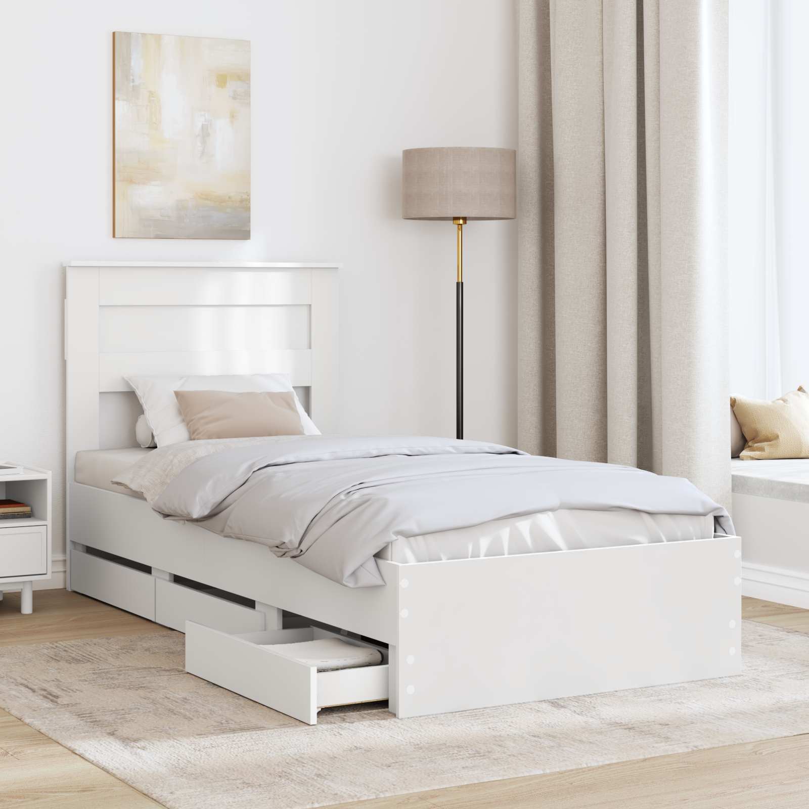 vidaXL Ramka łóżka z szufladą Biały 100 x 200 cm Drewno inżynieryjne