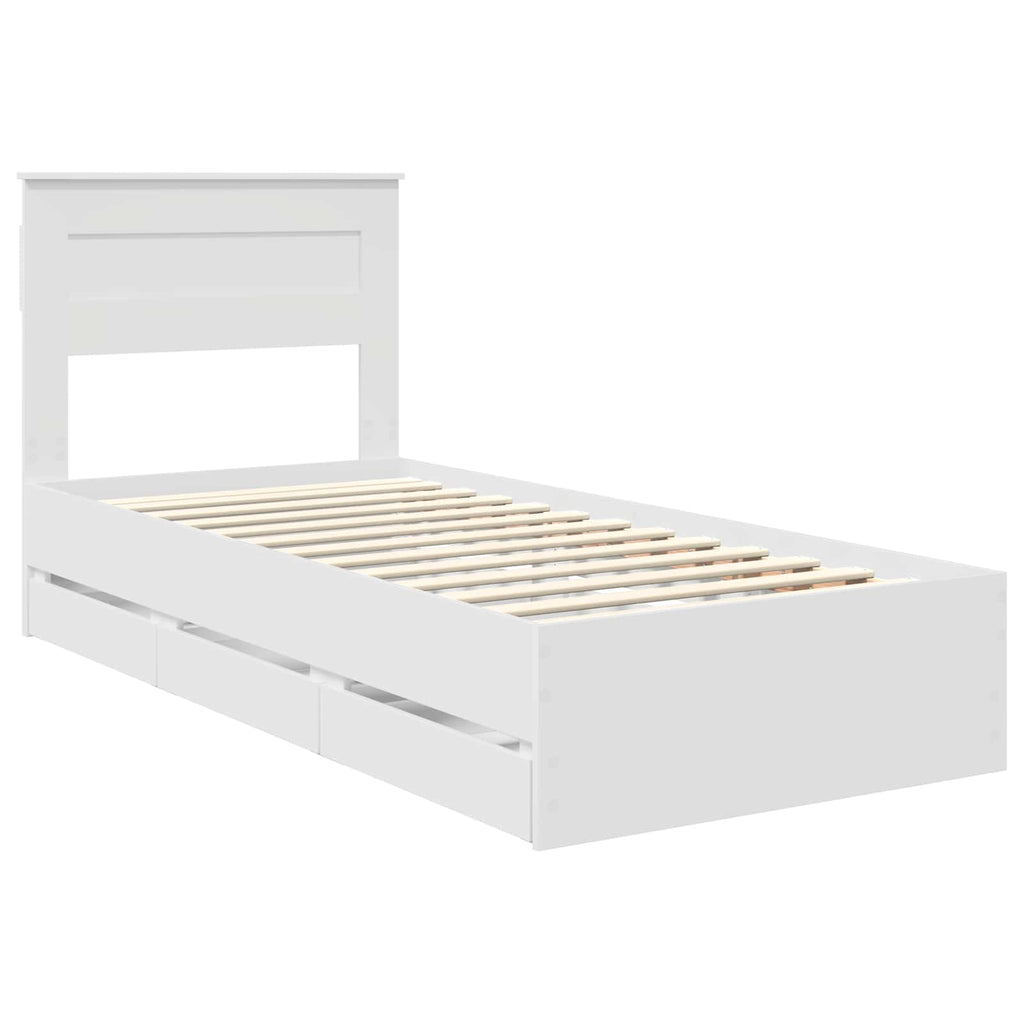 vidaXL Ramka łóżka z szufladą Biały 100 x 200 cm Drewno inżynieryjne