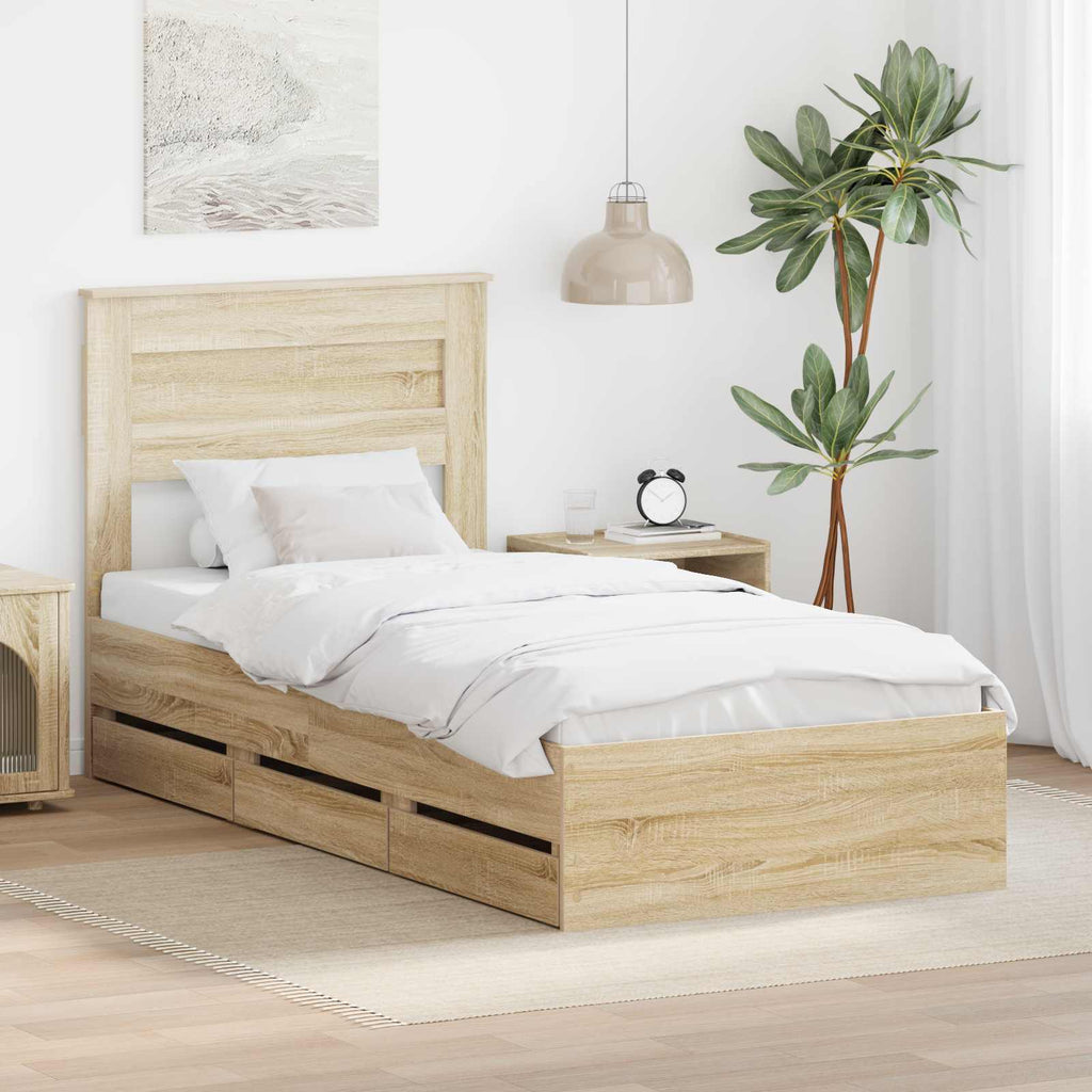 vidaXL Ramka łóżka Dąb Sonoma 100 x 200 cm Drewno inżynieryjne