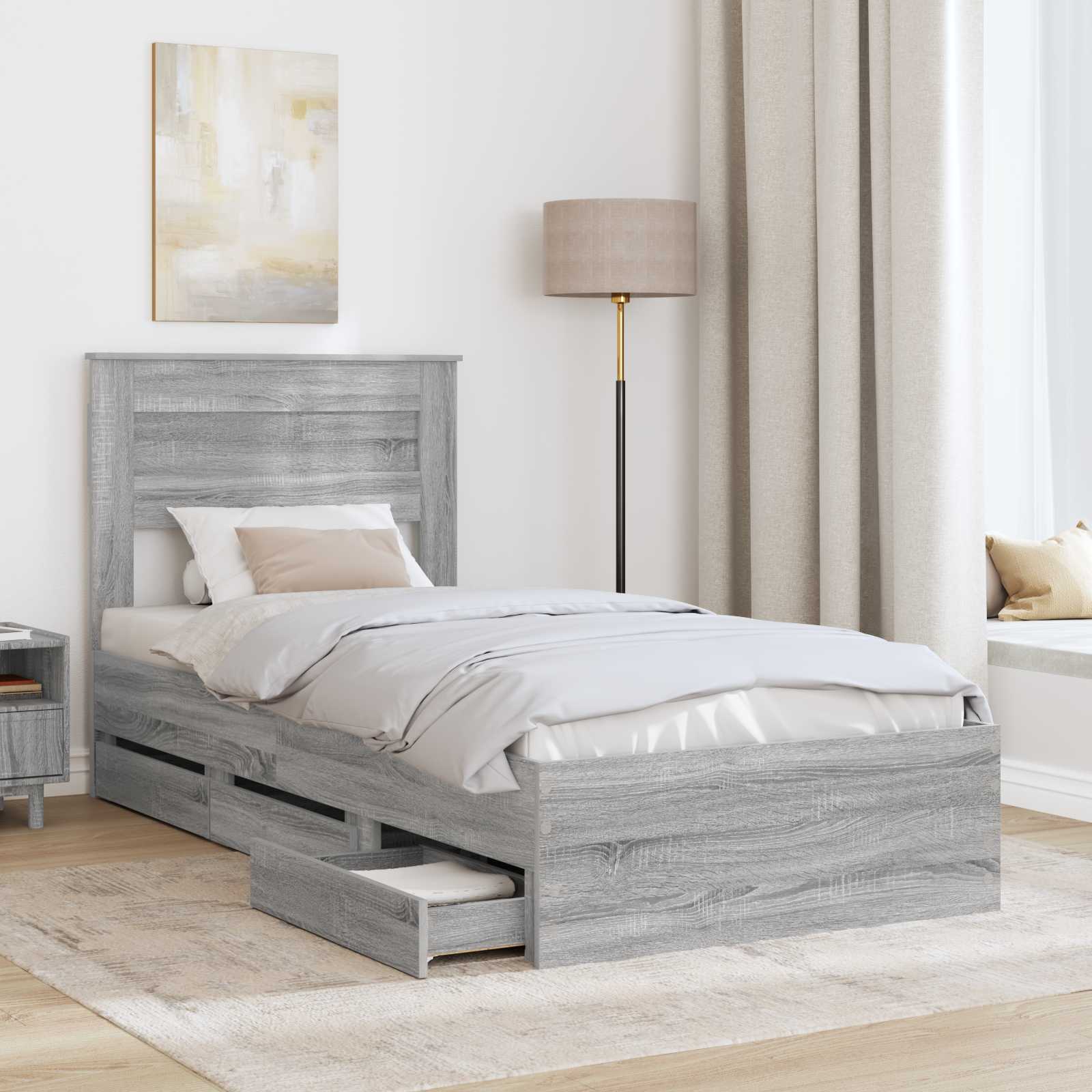 vidaXL Ramka łóżka Szary Sonoma 100 x 200 cm Drewno inżynieryjne