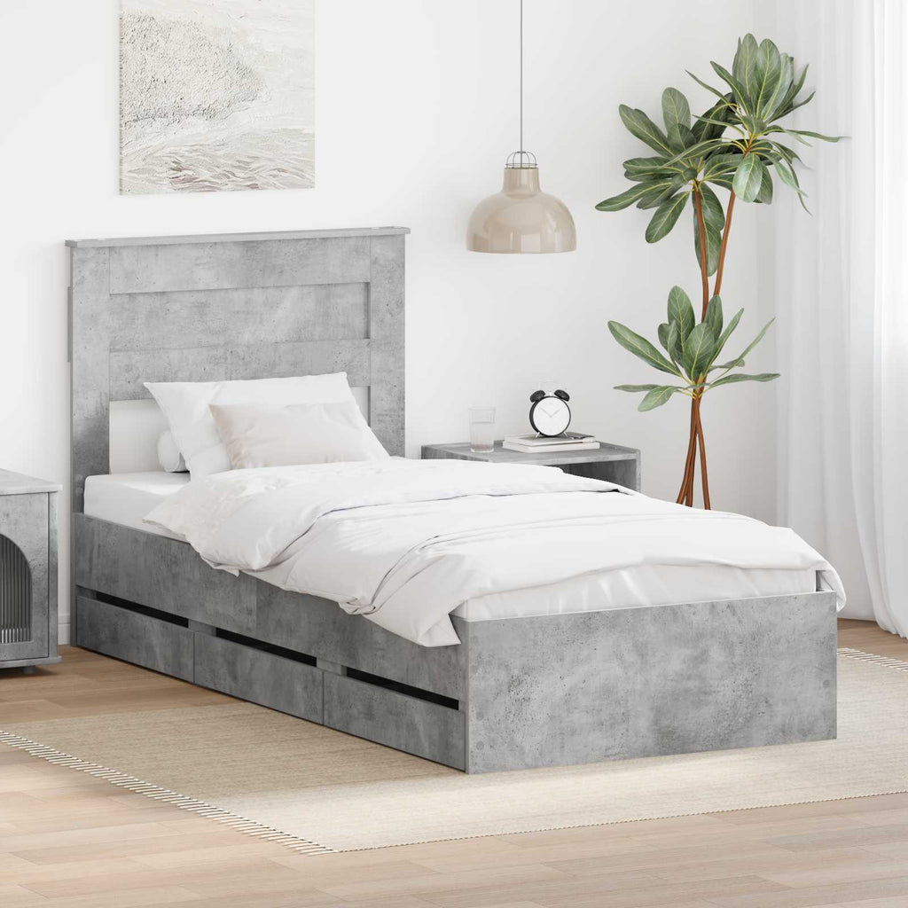 vidaXL Ramka łóżka Betonowy szary 90 x 190 cm Drewno inżynieryjne