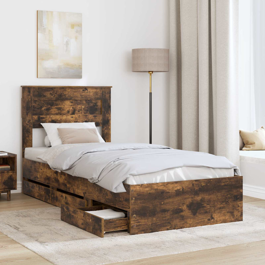 vidaXL Ramka łóżka Dąb wędzony 90 x 190 cm Drewno inżynieryjne
