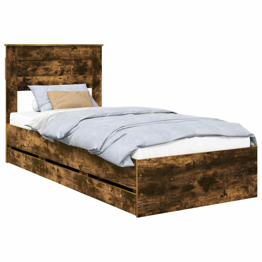 vidaXL Ramka łóżka Dąb wędzony 90 x 190 cm Drewno inżynieryjne