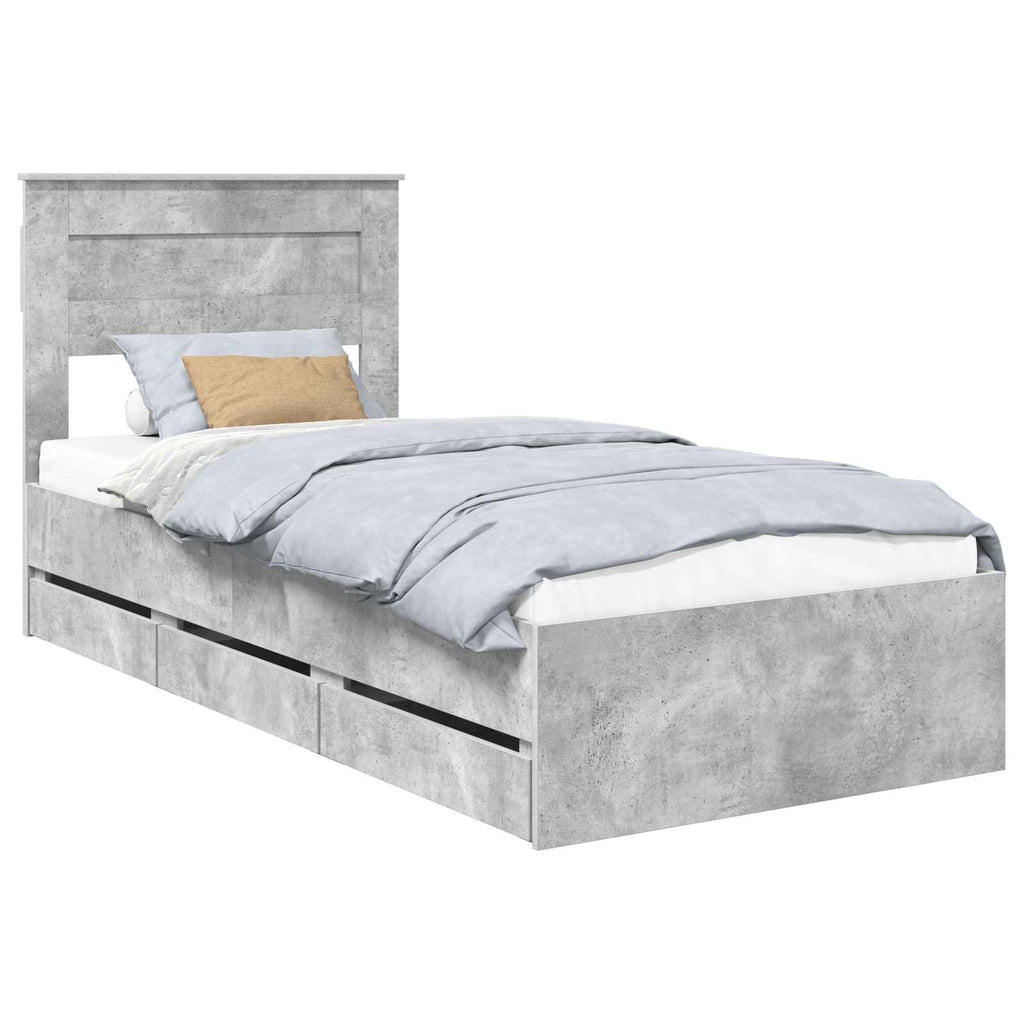 vidaXL Ramka łóżka Betonowy szary 90 x 200 cm Drewno inżynieryjne