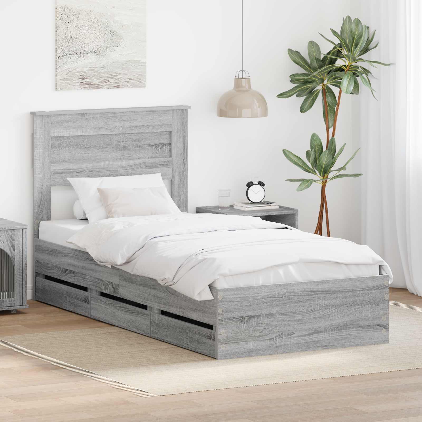 vidaXL Ramka łóżka Szary Sonoma 90 x 200 cm Drewno inżynieryjne