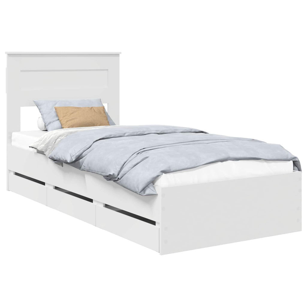 vidaXL Ramka łóżka z szufladą Biały 75 x 190 cm Drewno inżynieryjne