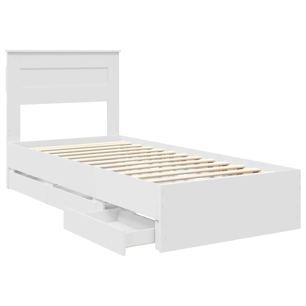 vidaXL Ramka łóżka z szufladą Biały 75 x 190 cm Drewno inżynieryjne
