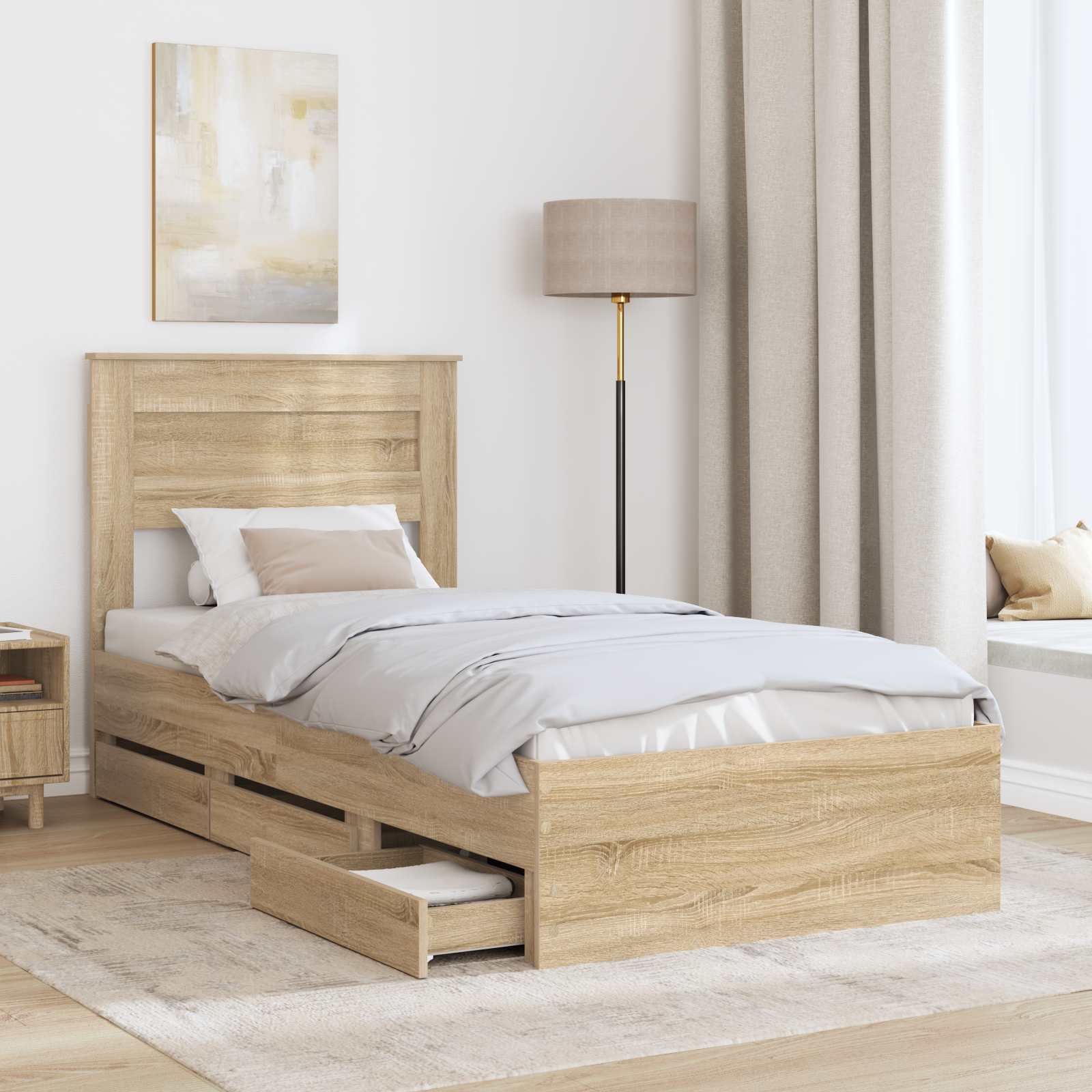 vidaXL Ramka łóżka Dąb Sonoma 75 x 190 cm Drewno inżynieryjne
